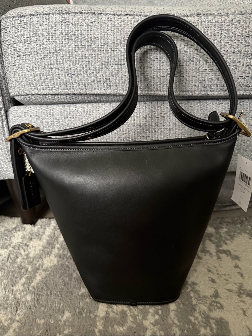 Coach Duffle 16 Black Leather Bucket Shoulder Bag - Women's